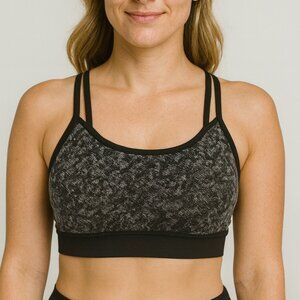 Gaiam Sports Bra Black Gray Abstract Print Strappy Back Medium Workout